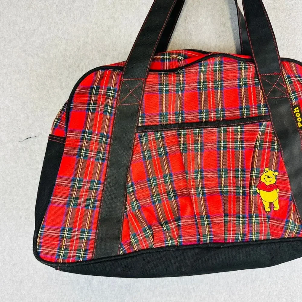 Winnie The Pooh Luggage Bag Plaid Red Black Disney Travel Retro